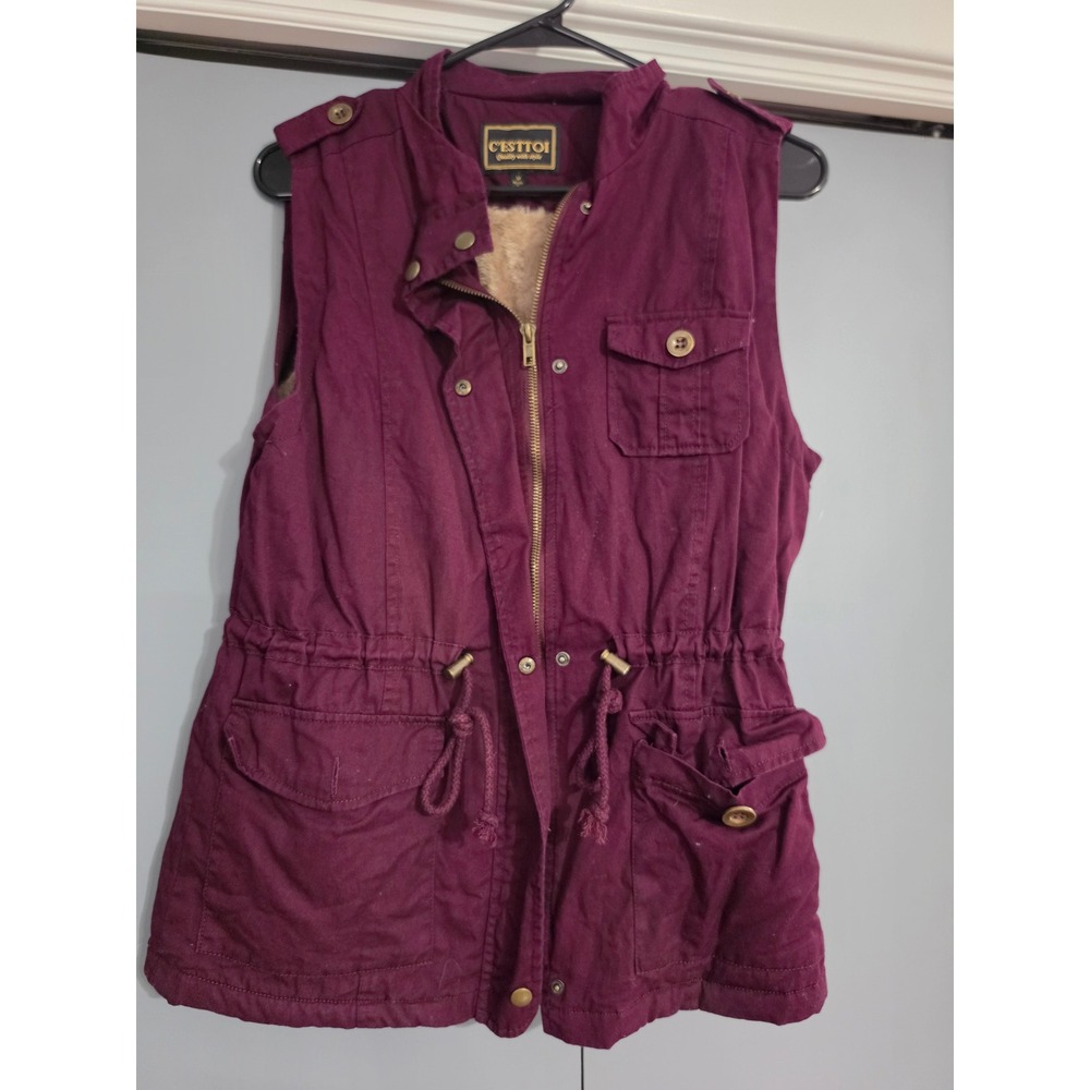 C'Esttoi Utility Vest Womens Medium Purple Excellent Cinch Waist Sherpa Lined